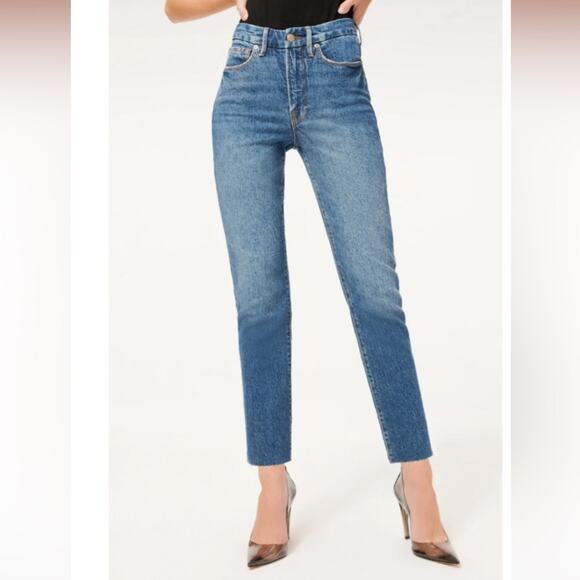GOOD AMERICAN Good Classic Raw Hem Jeans Straight High Rise Blue940 Size 29 NEW - Picture 6 of 15